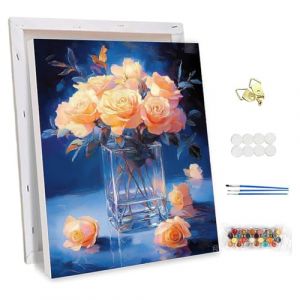 NEWENMO Bouquet de Roses Peinture par Num&eacute;ro avec Cadre,Belles Fleurs Peinture Numero Adulte,Bricolage Acrylique Paint by Numbers,Creatif Toile Peinture &agrave; l'huile,pour D&eacute;coration Maison 30x40cm (newenmo, neuf)