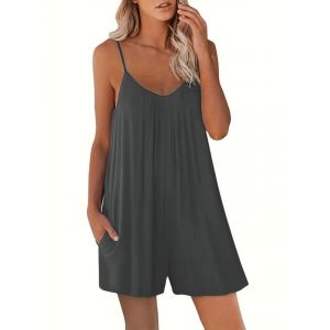 Haibang Combinaison Femme &Eacute;t&eacute; sans Manches Casual Combishort Femme Bretelles Spaghetti R&eacute;glables Salopette Short Chic et &Eacute;l&eacute;gant Jumpsuit Loose Playsuit avec Poches D&eacute;contract&eacute; Plage Rompers (Haibang Store, neuf)