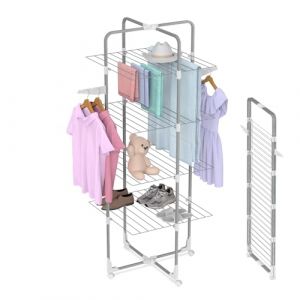 Innotic Etendoir Linge Interieur Pliable, Séchoir à Linge Tour à 4 Niveaux, avec 4 Roues, Facile à Déplacer et à Transporter, 48 Barres et 2 Flancs Grand Espace Seche Linge (168-Blanc + Gris) (Luckyearn, neuf)