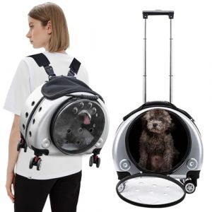 PETCUTE Sac à Dos pour Chat Chien avec roulettes,Bien Ventilé Sac de Transport Chats avec Poignée Télescopique,Pliable Sac à Dos pour Animaux de Compagnie avec Tapis Amovible,idéal pour Voyager (PETCUTE-FR, neuf)