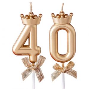 Bougies 40 ans d'anniversaire num&eacute;rot&eacute;es, bougie d'anniversaire champagne avec couronne dor&eacute;e et n&oelig;ud, num&eacute;ro sp&eacute;cial 40 pour f&ecirc;te de femme, anniversaire, mariage, anniversaire de mariage, 40 ans (Dengchaoshi, neuf)