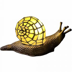 Bieye L30943 Lampe de table d'appoint en verre teint&eacute; de style Tiffany en forme d'escargot de Land pour la d&eacute;coration de la maison (jaune, 10" P x 5" L x 5" H) (Bieye Lighting, neuf)
