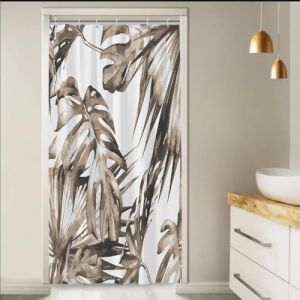 Rideau Douche Anti Moisissure, Uiiooazy Rideau Douche Petit 90x180cm Brun Jaune Tropical Feuilles de Palmier Jungle Rideaux de Baignoire Tissu Lavable Imperm&eacute;able Rideaux Salle de Bain avec 6 Crochets (dongguibinjingpinxiaodianpu, neuf)