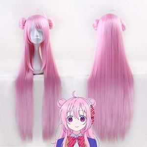 Cosplay Wig Anime Happy Sugar Life Matsuzaka Satou Pink Long Long Wig Straitement avec Bun Cosplay Costume Femmes Résistantes de poils synthétiques Wigs Happy Sugar Life (Wangcun, neuf)