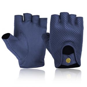 COLOURLINX Gants en cuir sans doigts pour homme - Demi-doigts pour conduite, cyclisme, v&eacute;lo, gym, fauteuil roulant, moto - Gants d'&eacute;t&eacute; de motard en cuir d'agneau v&eacute;ritable souple (bleu marine, XL) (ColourLinx, neuf)