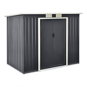 [en.casa] Abri de Jardin 4 m³ Robuste Cabane de Stockage Extérieur Cabane à Outils Toit en Appentis Tôles en Acier Galvanisées Gris Foncé (Premium xl, neuf)