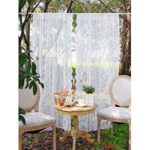 Devola Rideau en dentelle - Blanc transparent - Motif floral - Style maison de campagne - Long - Pour porte de balcon - Rideau de fenêtre pour salon - H x l : 180 x 70 cm - 1 pièce (Fuer Store, neuf)