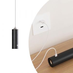 Suspension LED magn&eacute;tique sans fil avec batterie - Noir - Intensit&eacute; variable - 3 niveaux de luminosit&eacute; - R&eacute;glable en hauteur - Cylindrique - Pour table de chevet, chambre &agrave; coucher (Partn, neuf)