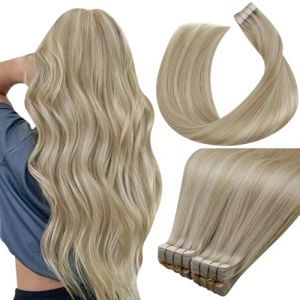 LaaVoo Extension Cheveux Naturel Adhesive M&eacute;lange Platine et La Blond Clair Highlight 100g 40pcs 45cm Extension Cheveux Humain Adhesive Vrais Blanc Dore Lisse #P16/22 (Laavoo, neuf)