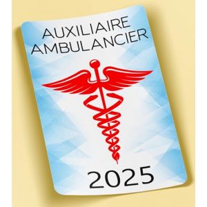 SC ® - Sticker/Autocollant - Vignette Caducée 2025 - Auxiliaire Ambulancier - Type de Pose Vitrophanie* (S'applique sur Le Pare-Brise à l'intérieur du véhicule) (S-C, neuf)