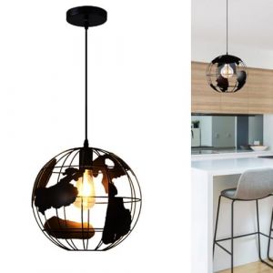 Chao Zan Plafonnier en forme de globe terrestre Lampes Suspension Luminaire, en fer forgé style industriel rétro Lustre Abat-jour Rond, une seule tête, E27, suspendu pour Salon Salle à Manger (xindaxin, neuf)