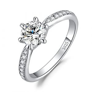JewelryPalace 1ct Classique Moissanite Bague Taille Rond Solitaire Pierre Argent Massif 925 Femme, Bague Diamant Simul&eacute; Fian&ccedil;ailles Mariage Promise Alliance, Ensemble Bijoux Mariee (jewelrypalace, neuf)