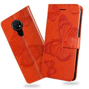 DENDICO Coque pour Nokia 7.2 / Nokia 6.2, Papillon Imprim&eacute; Housse en Cuir PU Magn&eacute;tique Portefeuille, &Eacute;tui &agrave; Rabat pour Nokia 7.2 / Nokia 6.2, Orange (DENDICO, neuf)