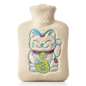 Maneki Neko Bouillotte douillette Chat porte-bonheur Blanc Grande bouillotte 1,8 l (33 x 20 cm) (QS**, neuf)