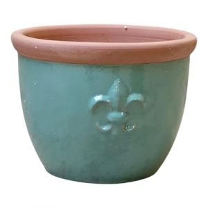 teramico Pot de Fleurs - Pot de Fleurs Rond émaillé en grès - Résistant au Gel - pour décoration du Jardin (Vert céladon), 42 x 32 cm (Teramico, neuf)