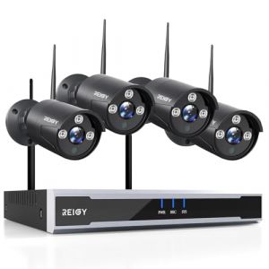 3MP Kit Camera Surveillance WiFi Exterieure Enregistrement Audio, REIGY Syst&egrave;me Videosurveillance IP, 16CH NVR + 4X 1296P Camera Int&eacute;rieux/Ext&eacute;rieur, Vision Nocturne IP66 Imperm&eacute;able sans HDD (REIGY, neuf)