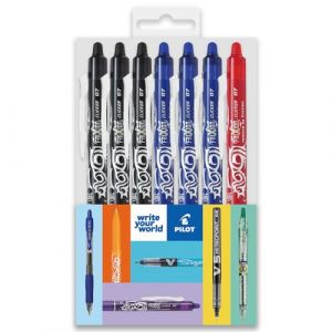 Pilot FriXion Clicker Lot de 7 stylos roller à friction effaçable Pointe rétractable Pointe rétractable 0,7 mm Largeur de trait 0,35 mm Noir/bleu/rouge (OMGHC., neuf)
