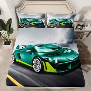 Homewish Drap Housse 90x190 Enfant Garçon Voiture de Course, Drap-Housse 1 Personne Voiture de Course Drap de Lit Sports Extrêmes, Housse de Matelas Voiture de Course de Vitesse, Gris (Suzhou yiyanyun e-commerce Co., Ltd, neuf)