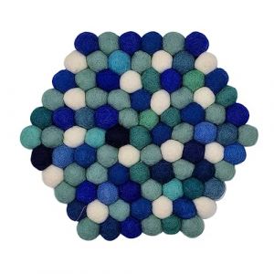 Gr&uuml;lt Home Dessous de plat &ndash; Dessous de plat en feutre pour tasses, casseroles, po&ecirc;les et tasses feutr&eacute;s &agrave; la main au N&eacute;pal (bleu, hexagonal, 20 cm) (Danfe Gmbh, neuf)