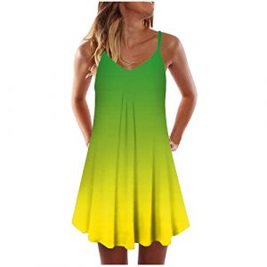 Robe Femme Ete Mi Longue Fluide de Soiree Chic &eacute;l&eacute;gante Sexy Robes Courte D'&eacute;t&eacute; Cou Rond Sans Manches Imprim&eacute; Floral Boh&egrave;me Grande Taille Pas Cher 2023 Mode R&eacute;tro Mini Jupe De Plage Robes de Mariage (BAULMD（90% Big Promotion Without Discount Code ）, neuf)