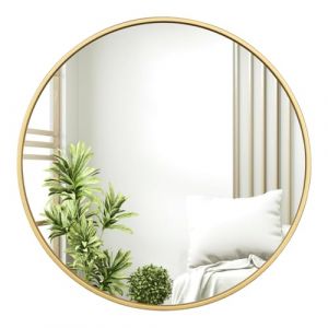 WOLTU Miroir Rond, Miroir Mural D&eacute;coratif avec Cadre en M&eacute;tal Dor&eacute;, &phi;71 cm, Verre Clair avec Panneau Arri&egrave;re en MDF, pour Chambre &agrave; Coucher, Entr&eacute;e, Salon (WOLTU GmbH, neuf)