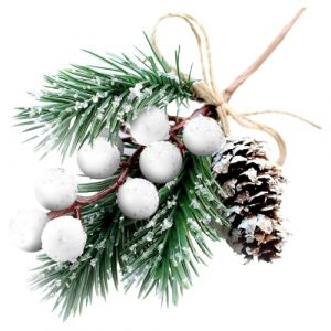Lot de 10 Branche de Sapin Pomme de Pin Decorative Artificiel, Baies de Houx Blanches Artificielles, Deco Noel D&eacute;coration Sapin, Fleurs Couronne de DIY No&euml;l, Baies de Flocons de Neige (HongQiRongChiSeller, neuf)