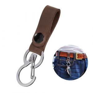 KeyUnity KS03 Organisateur de cl&eacute;s de ceinture en cuir, mousqueton &agrave; d&eacute;gagement rapide, clip de porte-cl&eacute;s avec bouton de fixation en cuir v&eacute;ritable, porte-cl&eacute;s en forme de B Outil EDC 420 Argent (KU Direct-EU, neuf)