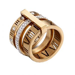 PAMTIER Bague 3 en 1 Chiffres Romains pour Femmes en Acier Inoxydable avec Zircone Or Taille 51 (BrandPAMTIER, neuf)