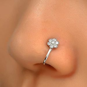 Wendalern Cristal Fleur Anneau De Nez Argent Faux Septum Anneaux De Nez Cuivre Incrusté Zircon Nez Manchette Minuscule Clip En Forme De U Sur Anneau De Nez Pliable Non Piercing Nez Bijoux pour Femmes (Wendalern, neuf)