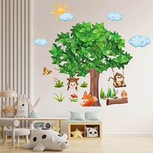 Décalques muraux singe et arbre de la jungle, Décalques muraux animaux de la jungle Décalques muraux singe grimpant à l'arbre Décalques muraux animaux de l'arbre Décalques muraux pour chambre d'enfant (RIVIEVAL FR, neuf)