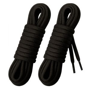 Laceter 2 Paires de Lacets Ronds Épais 4mm pour Bottes, Chaussures de Sécurité, Randonnée, Dr Martens, Travail, Outdoor - Robustes et Confortables - Fabriqués en Europe - Longueur 180 cm, Noir (Lace'ter, neuf)