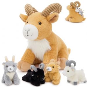 MorisMos XXL Mouton en Peluche G&eacute;ants, 37cm Maman avec 4 Kawaii Agneau B&eacute;b&eacute;s, R&eacute;alistes Ch&egrave;vre en Peluche Grand Douce Cadeau pour Enfants No&euml;l Anniversaire Deco (FUIYWIKE, neuf)