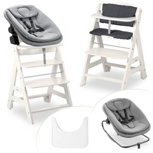 hauck Chaise Haute B&eacute;b&eacute; Evolutive en Bois Beta+ Newborn Set Highchair Bouncer 3en1 &ndash; d&egrave;s la Naissance avec Transat Bebe, Coussin Assise et Plateau Repas &ndash; Blanc (babyartikel-de, neuf)