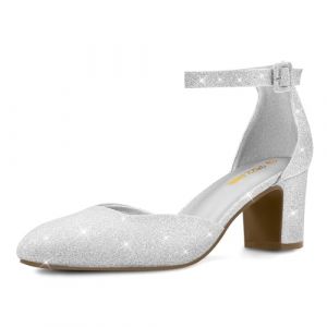 PIZZ ANNU Escarpins Femme Petit Talon Bloc &Eacute;l&eacute;gant Chaussures &Eacute;t&eacute; Bout Ferm&eacute; Bride Cheville Sandales Confortable Argent EU 40 (PIZZ ANNU-EU, neuf)