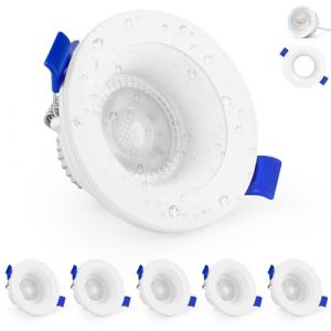 KYOTECH Spot LED Encastrable 230V 5W IP65, Spot Encastrable 68-75mm, Extra Plat Spot Salle de Bain Blanc Chaud 3000K, Spots de Plafond Pour Salle de Bain, Salon, Cuisine, Couloir, Rond Blanc Lot de 6 (LIYII, neuf)