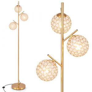COSTWAY Lampadaire sur Pied Salon, Lampadaire à 3 Globes avec Abat-jour, Interrupteur au Pieds, Lampe sur Pied, 3 Culots d’ampoules E27, Poteau en Métal, pour Salon Chambre, Or (FDS GmbH, neuf)