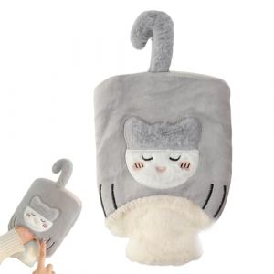 LdawyDE Bouillotte Regles Douloureuses, 1L Bouillotte Eau Chaude Peluche, Bouillottes Chat pour les Enfants et les Adultes, &Eacute;tanche et S&ucirc;r, R&eacute;duit la Douleur Corporelle, Offert en Cadeau (Gris) (Ldawy, neuf)