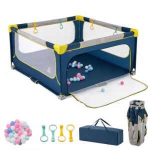 LIFEZEAL Parc B&eacute;b&eacute; Pliable avec 4 Anneaux, 50 Boules, Porte &agrave; Fermeture &eacute;clair, Sac de Rangement, Aire de Jeu Bebe en Tissu Oxford, Centre d'activit&eacute; Enfant 0-3 ans (Bleu, 150 x 150 x 76,5 cm) (LIFEZEAL ITALY S.R.L., neuf)