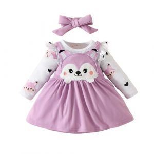Huttam Ensembles Bébé Fille Naissance écureuil Imprimé Body Bebe 0-18 Mois Manche Longue Barboteuse Dessin Anime Automne Jupe Robe à Bretelles Bandeau Habits Chic Mode (Violet-b3-6 mois) (yixinbaihuoshangdian, neuf)