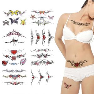 Tatouage Temporaire Temporaire Adulte Tatouage Temporaire Etanche pour Taille Sexy TemporaryTattoos Fleur Tatouages Adultes Femmes Faux Tatouages Papillon Plage Fête (Adventure Gear UK, neuf)