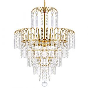 TRY-YEAN Lustre Doré Salon Lustre Cristal Baroque à 6 Niveaux et 4 Lumières Plafonnier Cristal avec Barres en Verre Éclairage Intérieur avec pour Salle à Manger Cuisine Chambre (TryESeller, neuf)