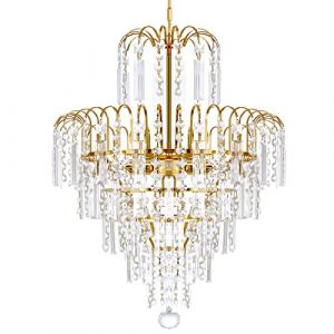 TRY-YEAN Lustre Doré Salon Lustre Cristal Baroque à 6 Niveaux et 4 Lumières Plafonnier Cristal avec Barres en Verre Éclairage Intérieur avec Cristal pour Salle à Manger Cuisine Chambre (TryESeller, neuf)