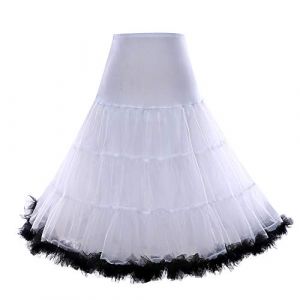 Boolavard 1950 26" Rockabilly Jupon Jupon Retro Vintage Petticoat Tutu Swing Rouge, Noir, Blanc, Bleu, Rose (L-XL (42-50), Blanc avec Garniture Noire) (Boolavard, neuf)