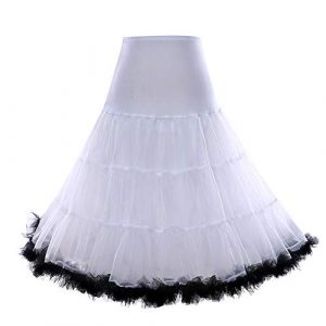 BOOLAVARD 1950 26" Rockabilly Jupon Jupon Retro Vintage Petticoat Tutu Swing Rouge, Noir, Blanc, Bleu, Rose (L-XL (42-50), Blanc avec Garniture Noire) (Boolavard, neuf)