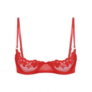 Mufeng Femme Soutien-Gorge Bra Ouvert Redresse-Seins Sexy Brassière Dentelle Push Up Lingerie Bralette Floral Transparent Haut de Nuisette Clubwear S-5XL Rouge XL (Mufeng EU, neuf)