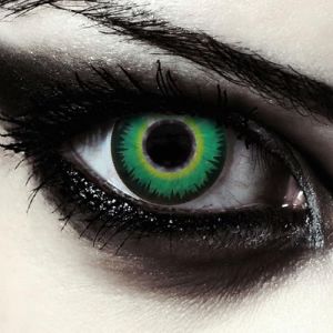 DESIGNLENSES lentilles de couleur vert pour halloween costume de loup-garou, 1 paire (2 pcs), yeux de chat sans correction + étui à lentilles "Green Werewolf" (Designlenses, neuf)