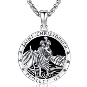 Friggem Pendentif Médaille Saint Christophe en Argent 925, Collier Saint Christophe pour Femme Homme, Bijoux Religieux (Saint Christophe-04) (Friggem, neuf)