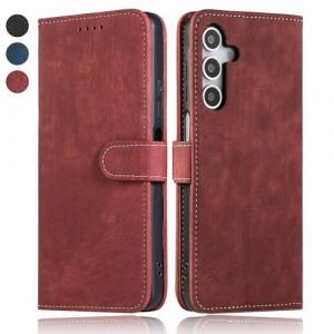 MIKULLE Coque pour Samsung Galaxy A16 5G / 4G 6.7 Pouces,Housse en Cuir Premium PU Pochette de Flip Portefeuille Case Magn&eacute;tique Antichoc Protection Etui &agrave; Rabat - Rouge (EU-MIKULLE, neuf)