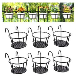 ABRFC Iron Art Paniers à suspendre sur rail en métal avec crochet pour décoration intérieure et extérieure pour balustrade, clôture, balcon, jardin (HangingPS-6-Noir) (ABRFOC, neuf)