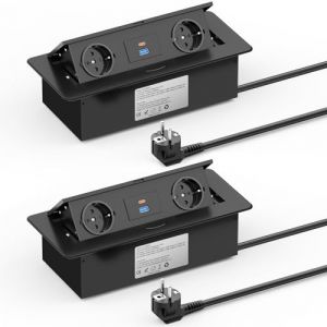 2 Pack Multiprise Encastrable USB C PD20W, Aluminium Prise Encastrable Plan de Travail 2 Prises et USB A, HANNELORE Bloc Prise Escamotable pour Cuisines Bureaux Salle de R&eacute;union, 2500W/10A, 1.8M C&acirc;ble (YILONGEU, neuf)